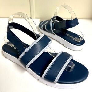 COLE HAAN ZEROGRAND Double Band Womens Leather blue Flat Slingback Sandals 10M
